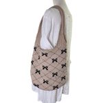 Y2K Boho Knit Shoulder Bag Beige Black Bow Pattern Tote Purse Casual Aesthetic Tan Photo 1