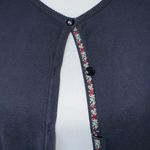 American Eagle Navy Short Sleeve Cardigan Floral Trim Cotton Size L Y2K Photo 2