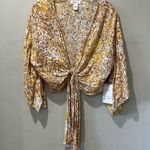 Japna NWT  India Kimono Batwing Flutter Sleeve Tie Front Wrap Blouse Crop Top S Photo 1