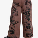 Hot Topic Social Collision Jeans 18 Brown Punk Graphics Gothic Grunge Wide Leg Photo 0