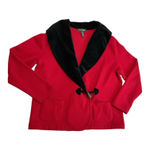 Ralph Lauren XL Red Cotton Black Velvet Knit Designer Womens Jacket Blazer Photo 8