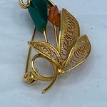 Vintage brooch with Tourmaline & agate floral design. Gold Photo 2