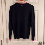 DKNY  Navy Blue Pink Trim Crew Neck Long Sleeve Women's Sweater Photo 1