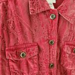 Coldwater Creek  Red Velvet Embroidered Jean Jacket Style Women's Sz Large Boho Photo 4