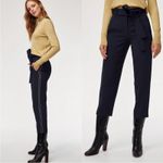Wilfred Aritzia | Jallade Pant Crepe Ankle Crop Navy Blue Stripe 6 Photo 1