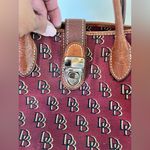 Dooney & Bourke Burgundy and Brown Signature DB Canvas Handbag Photo 4