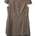 Alex Evenings  Womens Petite 16P Tan Dress Zip Sequined‎ Formal Evening Business Photo 0