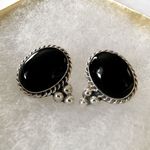 Onyx TAXCO Black Cabochon Sterling Silver Southwest Style Post Back Earrings Photo 5