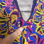 Saloni Blue Purple Floral Sleeveless Plunging V Neck Choker Neck Fleur Dress 8 Photo 11