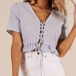 Showpo Lace Up Peplum Striped Crop Top  Photo 0