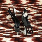 90s/2000s Y2K Vaneli Black White Open Peep Toe Silver Buckle Genuine Leather Slingback Pumps Kitten Heel Shoes Gothic Office Siren Core Dark Academia Whimsygoth Corporate Photo 1