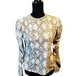 Orange Kiss Snakeskin Grey & White Crewneck Printed Top, Ruched Sleeves Size Jr’s XL Photo 0