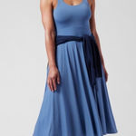 Athleta NWT Santorini Midi Dress Cottage Blue Fit & Flare Jersey Dress Size M Photo 0