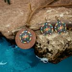 Boho‎ Necklace & Earrings Set Colorful Flower Design Tribal Accessories Tan Photo 3