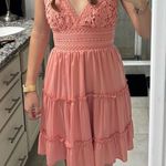 Pink Flowy Dress With Lace Detail Photo 1