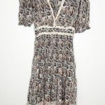 Ulla Johnson Elli Dress Yarrow Puff Sleeve Midi Length V Neck Leaf Print Dress 6 Photo 3