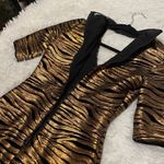 Alice + Olivia Inka Sequin Zebra Print Choker Mini Dress in Black Gold Size 0 Photo 7