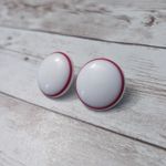 Vintage Stud Earrings For Pierced Ears Slightly Domed White with Red Photo 2