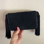 Judith Leiber vintage embroidered Suede evening mini bag with tassles, black Photo 13