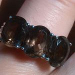 Brazilian Smokey Quartz Three Stone Stainless Steel Ring (Size 7) Photo 0