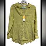 C&C California  Blouse Shirt 100% Linen Size Large Yellow Roll Tab Sleeve NWT Photo 5