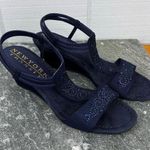 New York Transit  Navy Blue Rhinestone Strappy Open Toe Wedge Heels 8W Photo 0