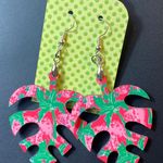 Handmade Pink Elephant, Palm Leaf, Dangle Pierced Earrings Photo 0