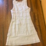 dressbarn Dress 12 White Sheath Mini Dress with Tiered Ruffles Beaded Neckline Photo 6