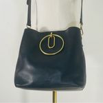 Nine West Soft Leather Black Handbag w Large Brass Gold Handles & Optional Strap Photo 2