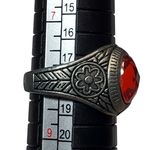 Silver Tone Ring Sz 8 Unsigned Red Rhinestone Cabochon Floral Photo 1