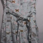 SM Wardrobe Womens Dress Pleated Skirt Tie Waist Lined Bird Cage Blue Size Small Photo 6