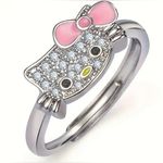 Hello Kitty  Licensed Rhinestone with Pink Bow  Adjustable Ring Size 6-9 Photo 0