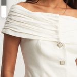 NA-KD Linen Blend Off-Shoulder White Buttoned Top Photo 3