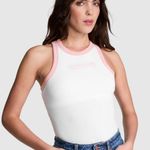 PINK - Victoria's Secret  Multi Ribbed White and Pink Heart Y2K Tank Top Size Med Photo 0