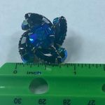 Shades of Blue Vintage Earrings Clipon Aurora Borealis Marquise Round Rhinestone Photo 9