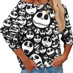 Disney Jack Skellington Faces Womens Long Sleeve Shirt M NBC Halloween Skeleton Photo 0