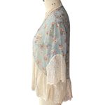 BCBGeneration  Women's Blue Lacey Floral Boho Shawl Cape Bohemian Kimono Wrap Photo 3