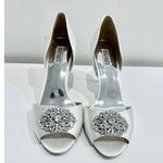 Badgley Mischka  Dana Satin Crystal Peep Toe D'Orsay Heels White Women's Size 11 Photo 1