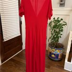 MNG NWOT Elegant Ribbed Red Jumpsuit with Ruffle Sleeves Size XS Photo 2
