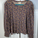 Nation Ltd  Loren Retro Blouse Top Purple Cream XL floral print Feminine dainty Photo 0