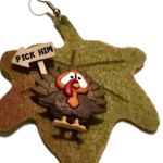 Turkey Dangling Earrings Handmade Thanksgiving Green Photo 6