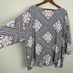 J Jill Blouse Top Womens 3X Red Blue Floral 3/4 Sleeve Button Back Slit High Low Photo 3