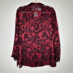 Chico's Chico’s Silk Blend Red Burnout Button Front Long Sleeves Tunic Shirt Photo 6