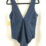 Kona Sol  High Coverage One Piece Swimsuit Polka Dot Plunge Neck Blue Size M Photo 1