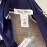 White House | Black Market  Navy and White Open Front Knit long Cardigan Sweater Photo 6