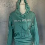 Teal Hoodie with White Print Green Photo 0