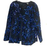 Vintage Formal Royal Feelings 1980s Sequin Jacket Black Silk Formal Blue Size 1X Photo 1