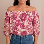 Nicole Miller  Women's Boho Floral Peasant Blouse, Cottage, Pink, Size Small Photo 0