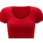 SheIn V-Neck Cropped T-Shirt in Red, Size M Photo 0