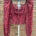 Buddy Love Cropped Top Shirt Zebra Stripe Shirred Smocked Puff L/S Size Small Photo 0